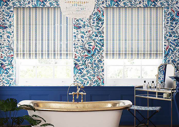 Laurel Stripe, Royal - Motorised Roman Blind - Image 3
